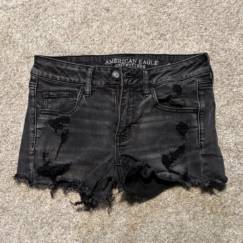American Eagle Outfitters Charcoal Distressed Jean Shorts